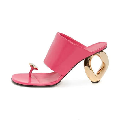Round toe fashion clip toe open toe sandals, high heels with diamond inlay, shallow mouth shaped heel slippers for women