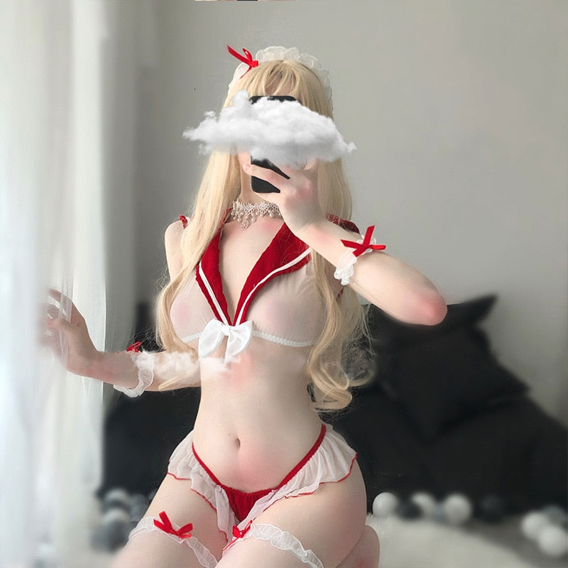 JK Uniform Sexy Lingerie Erotic See Through Cosplay Costumes Kawaii Lace Top Panties for Women Sailor School Girl Outfit